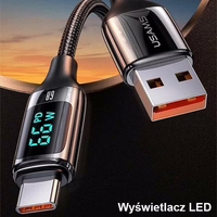 USAMS punutud kaabel U78 USB-C 1,2m LED 6A kiirlaadimine must SJ544USB01 (US-SJ544)