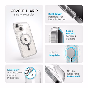 Speck GemShell Grip MagSafe ümbris seadmele iPhone 17e / 16e / 15 / 14 / 13, läbipaistev, kroomviimistlusega
