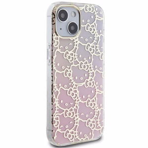 Hello Kitty IML Gradient Electrop Crowded Kitty Head ümbris jaoks iPhone 15 - roosa