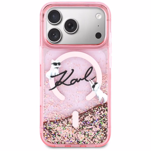 Karl Lagerfeld Liquid Glitter Karl Script Logo MagSafe Ümbris for iPhone 17 Pro Max - roosa