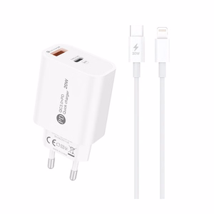 A6MaxL 20W USB-A USB-C Wall Laadija koos 1m USB-C - Lightning Kaabel - valge