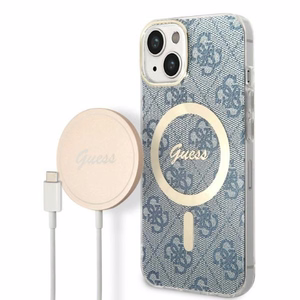 Set Guess GUBPP14MH4EACSB Ümbris+ Charger iPhone 14 Plus 6.7" sinine/sinine hard ümbris 4G Print MagSafe