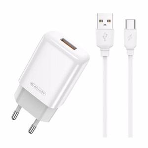 Laadija Jellico EU01 2.4A USB-A + USB-A to USB-C kaabel 1.0m valge