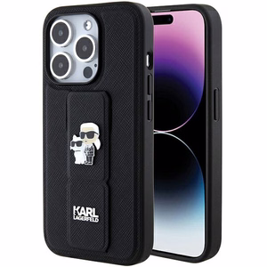 Karl Lagerfeld Gripstand Saffiano Karl&Choupette Pins чехол для iPhone 15 Pro Max - чёрный