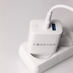 Forever TC-07-30AC PD QC laadija 1x USB-C 1x USB 30W valge + USB-C - USB-C kaabel 60W