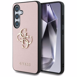 Guess Grained Big 4G Logo Small Classic Logo ümbris jaoks Samsung Galaxy S25 roosa