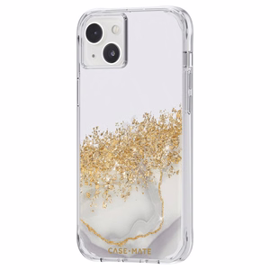 Case-Mate Karat Marble valge marmormustriga ümbris kuldfooliumdetailidega iPhone 14 Plusile