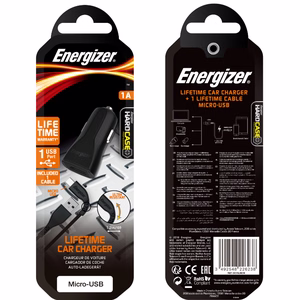 Energizer HardCase DC1ALMCM autolaadija, USB-A, 1 A, Micro-USB-kaabliga, must