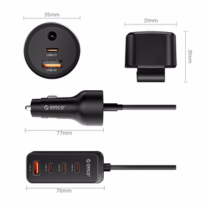 Orico ChargeClip 108W autolaadija 2x USB-A + 4x USB-C klambriga - must