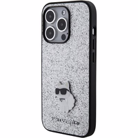Karl Lagerfeld Fixed Glitter Choupette Logo Metal Pin Ümbris jaoks iPhone 15 Pro Max - hõbedane