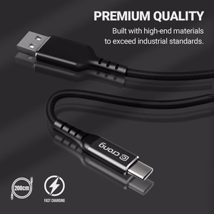 Crong Armor Link USB-C–USB-C kaabel, 200 cm, 100 W PD, 5 A, must
