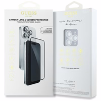 Guess BP Rhinestone 2in1 Ekraanikaitse and Camera Lens Set jaoks iPhone 16 Pro Max - hõbedane