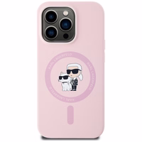 Karl Lagerfeld Silicone Karl&Choupette MagSafe iPhone 14 Pro Ümbris - Roosa