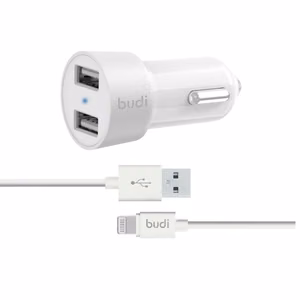 Budi BD622LW autolaadija 2 USB-A pordiga, LED-näidikuga, Lightning-kaabliga