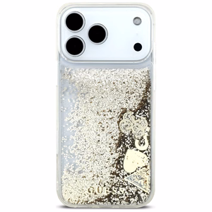 kuldne Guess Liquid Glitter 4G Charms ümbris iPhone 18 Pro Max / 17 Pro Max jaoks