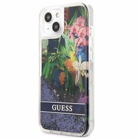 Guess GUHCP13SLFLSB iPhone 13 mini 5.4" sinine/sinine kõvakott Flower Liquid Glitter