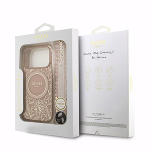 Guess IML Flowers Allover Strap MagSafe ümbris Apple iPhone 18 Pro Max jaoks, roosa