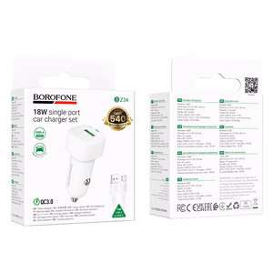 Borofone autolaadija BZ34 Cloud - USB - QC 3.0 18W koos USB C-tüüpi kaabliga valge