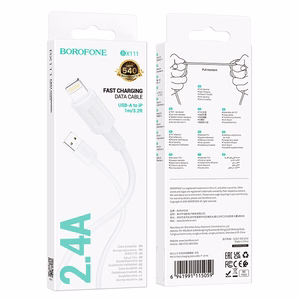 Borofone Kaabel BX111 Feliz - USB to Lightning - 2,4A 1 metre valge