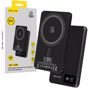 Blavec BJ-03 akupank 5000mAh ülieõhuke 7,8 mm Type-C 22,5W magnetiline MagSafe 3-in-1 must alumiinium