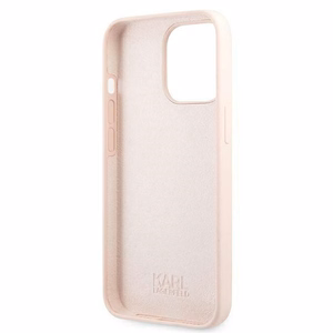 Karl Lagerfeldi silikoonist Ikonik Karl&Choupette MagSafe ümbris iPhone 13 Pro Max'ile - heleroosa