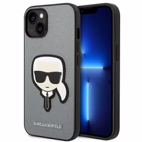 Karl Lagerfeld Saffiano Karl's Head Patch ümbris jaoks iPhone 14 - hõbedane