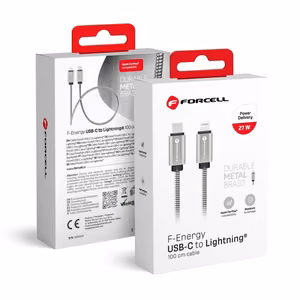 Kaabel USB C to Lightning Forcell F-Energy PD 3A 27W Metal 1 m C238 hõbedane