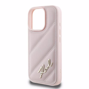Karl Lagerfeld Quilted Signature iPhone 16 Pro Max Ümbris - Roosa