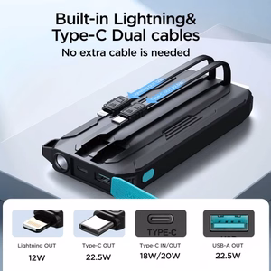 Akupank Joyroom JR-L017 must 10000mAh 22.5W (PD / QC3.0) + integreeritud 2in1 kaabel
