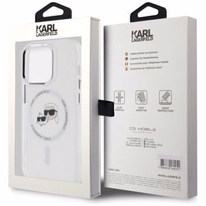 Karl Lagerfeld IML Metal Karl & Choupette Head MagSafe iPhone 14 Pro Ümbris - valge