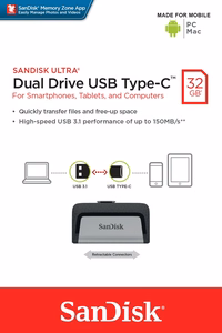 Sandisk Ultra Dual Drive USB Type-C USB flash drive 32 GB USB Type-A / USB Type-C 3.2 Gen 1 (3.1 Gen 1) must,hõbedane