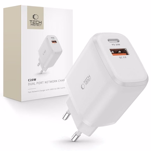 Tech-Protect C20W charger USB-C PD 20W / USB-A QC 3.0 - white