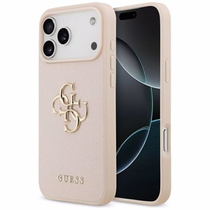 Guess Grained Big 4G & Classic Logo Ümbris jaoks iPhone 17 Pro Max - Roosa