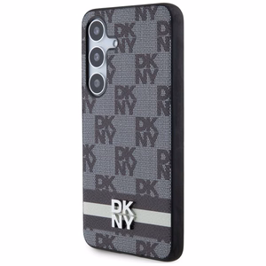 DKNY Leather Checkered Mono Pattern & Printed Stripes ümbris jaoks Samsung Galaxy S24+ - must