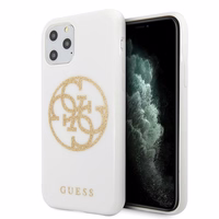 Guess GUHCN65TPUWHGLG iPhone 11 Pro Max valge/valge kõva ümbris Glitter 4G Circle Logo