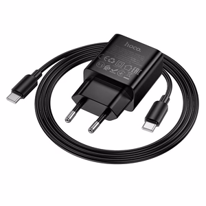 Зарядное устройство для телефона Hoco USB C QC PD 25W + кабель USB C на USB C N76 черное