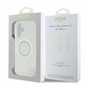 Guess IML Rhinestones MagSafe Ümbris jaoks iPhone 16 - valge