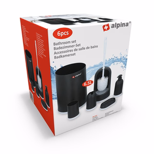 Alpina 6-osaline vannitoakomplekt, must ja valge