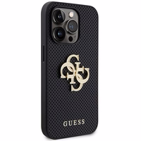 Guess Leather Perforated 4G Glitter Logo Ümbris jaoks iPhone 15 Pro - must