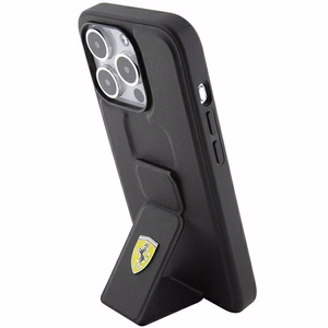 Ferrari Grip Stand Metal Logo ümbris jaoks iPhone 15 Pro - must