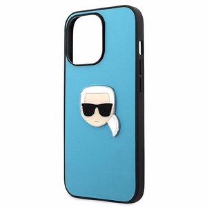 Karl Lagerfeld KLHCP13XPKMB iPhone 13 Pro Max 6,7" sinine kõva ümbris Leather Ikonik Karl`s Head Metal