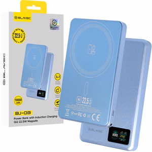 Blavec BJ-03 10000 mAh õhuke MagSafe-toega magnetiline akupank, 13,5 mm, USB-C, 22,5 W, kolm ühes (PBBJ03-MC10LB) (värv: helesinine; alumiiniumkorpus)
