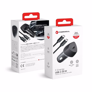 Car charger Forcell F-Energy Carbon USB C QC3.0 PD 3A 20W + cable USB C to USB C CC50-1C black