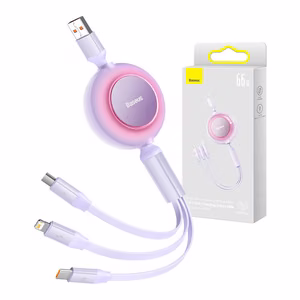Baseus Bright Mirror 3, USB 3-in-1 kaabel jaoks micro USB / USB-C / Lightning 66W / 2A 1.1m (Purple)
