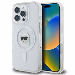 Karl Lagerfeld IML Metal Karl Head MagSafe Ümbris jaoks iPhone 16 Pro - valge