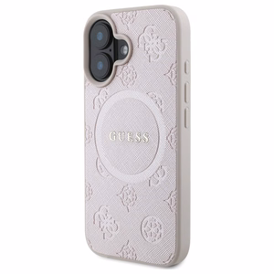 Guess Saffiano Peony Classic Logo MagSafe iPhone 16 Ümbris - Roosa