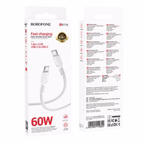 USB kaabel Borofone BX116 60W USB-C to USB-C 1.0m valge