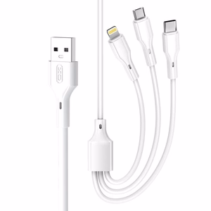 XO kaabel NB230 3-in-1 USB - Lightning + USB-C + microUSB 1,0m 2,4A, valge