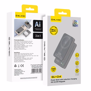 Blavec Power Bank 10000mAh BJ-04 Slim 13,5mm - Type C - 22,5W магнитный Magsafe 3 в 1 (PBBJ04-MC10G) серое стекло