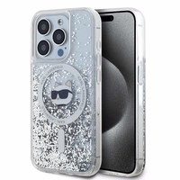 Karl Lagerfeld Liquid Glitter Choupette Head MagSafe ümbris jaoks iPhone 13 Pro / 13 - läbipaistev